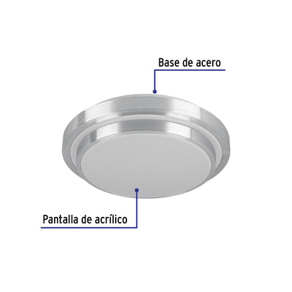 Luminario LED plafón decorativo 22W 6500K, metálico, BASIC | PLA-704L | 29008