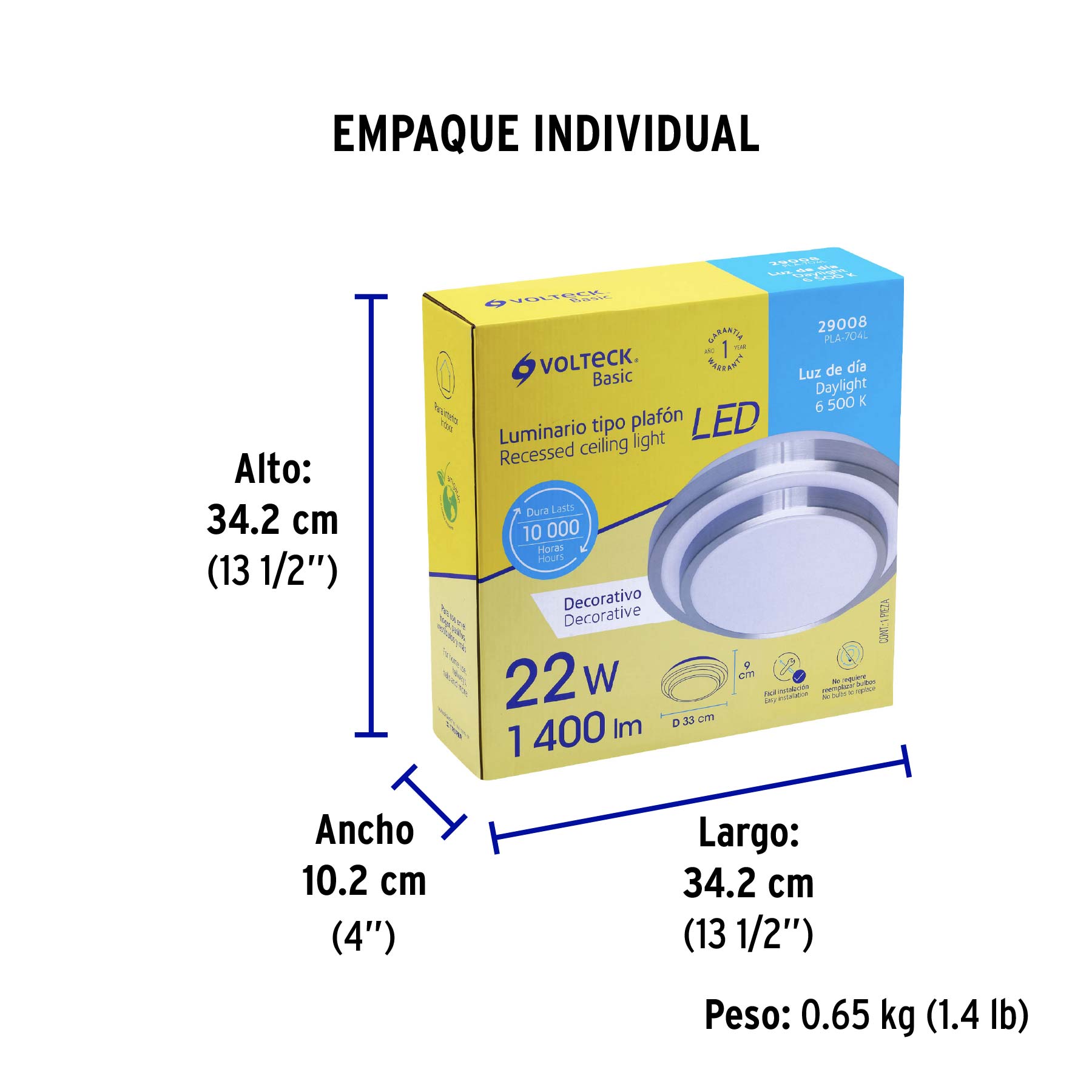 Luminario LED plafón decorativo 22W 6500K, metálico, BASIC | PLA-704L | 29008