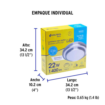 Luminario LED plafón decorativo 22W 6500K, metálico, BASIC | PLA-704L | 29008