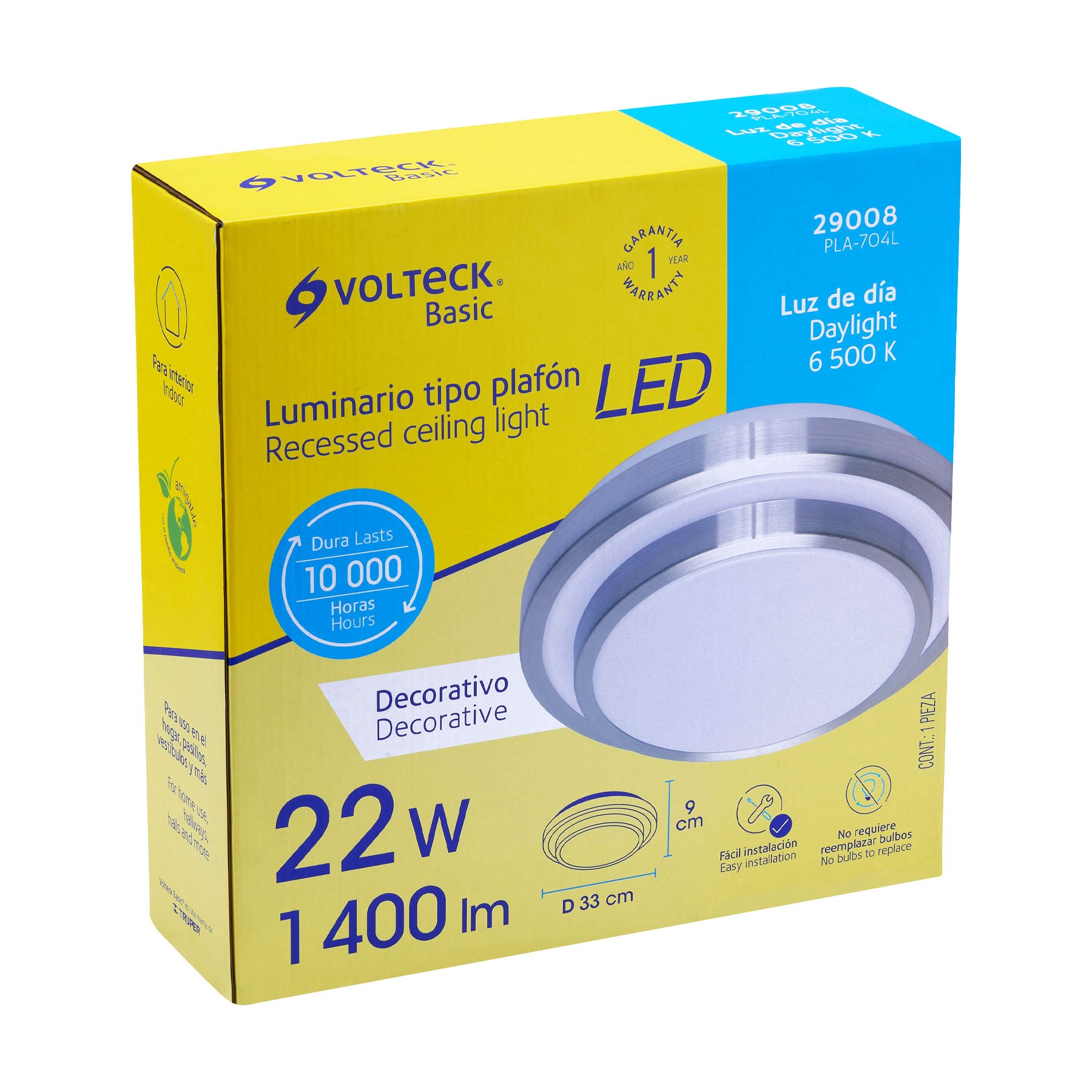 Luminario LED plafón decorativo 22W 6500K, metálico, BASIC | PLA-704L | 29008
