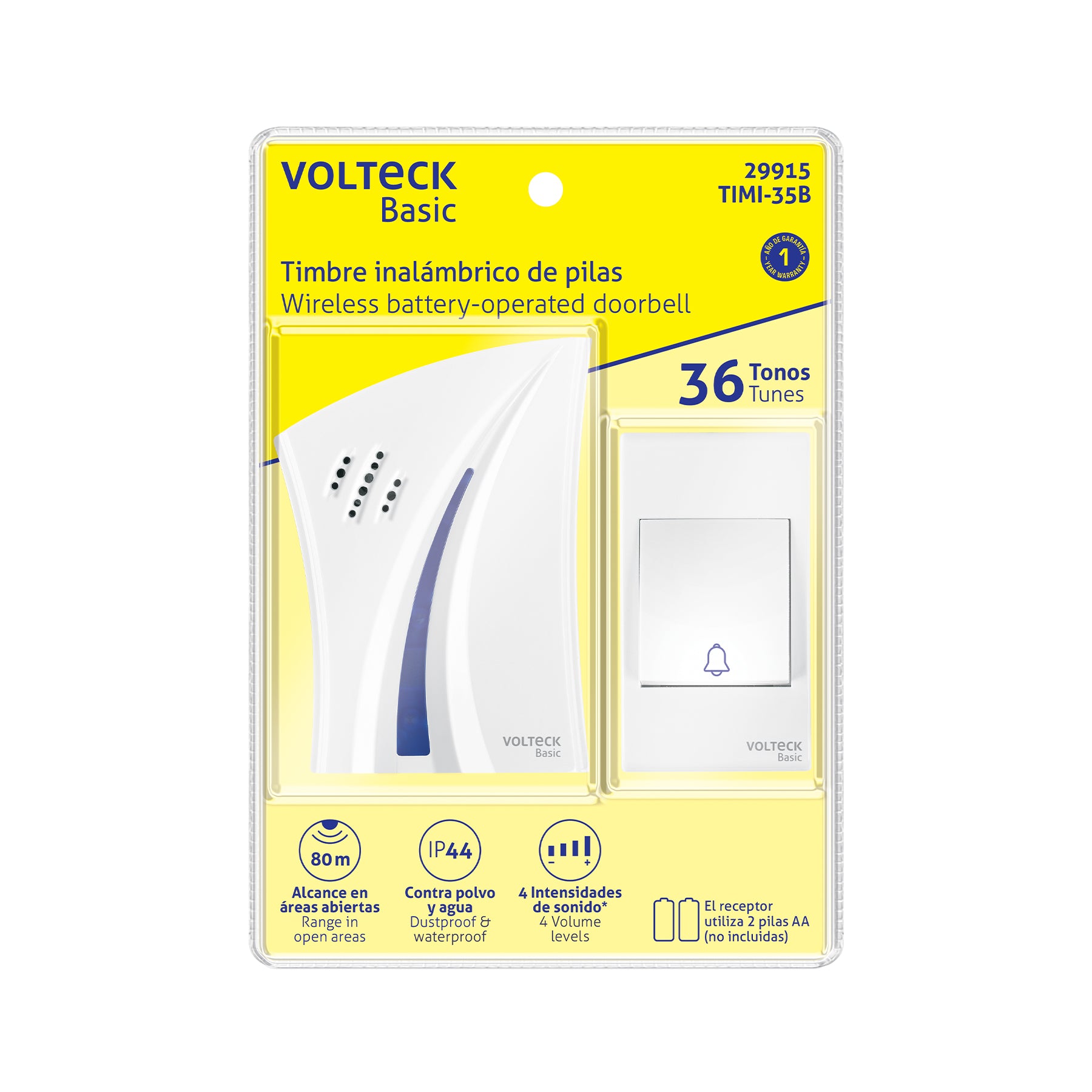 Timbre inalámbrico de pilas, 36 tonos, VOLTECK BASIC | TIMI-35B | 29915