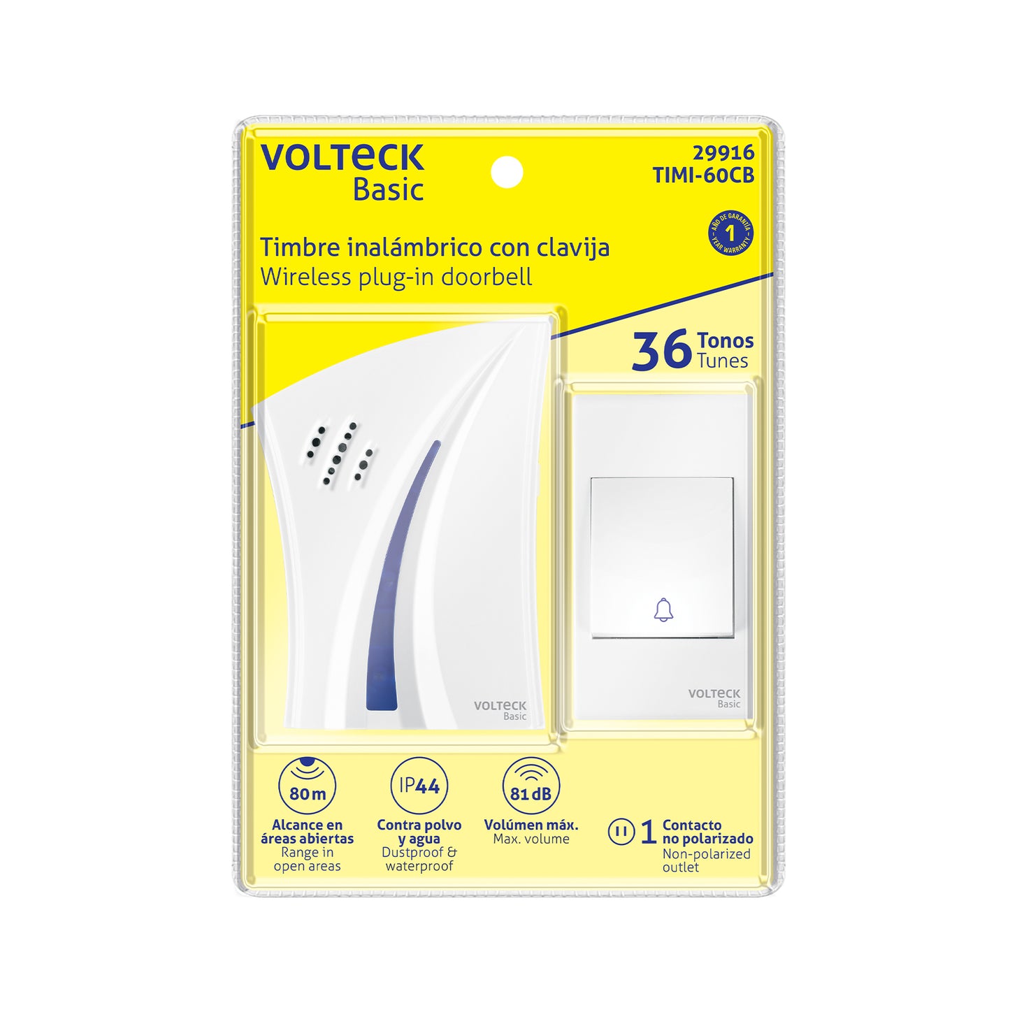Timbre inalámbrico con clavija, 36 tonos, VOLTECK BASIC | TIMI-60CB | 29916