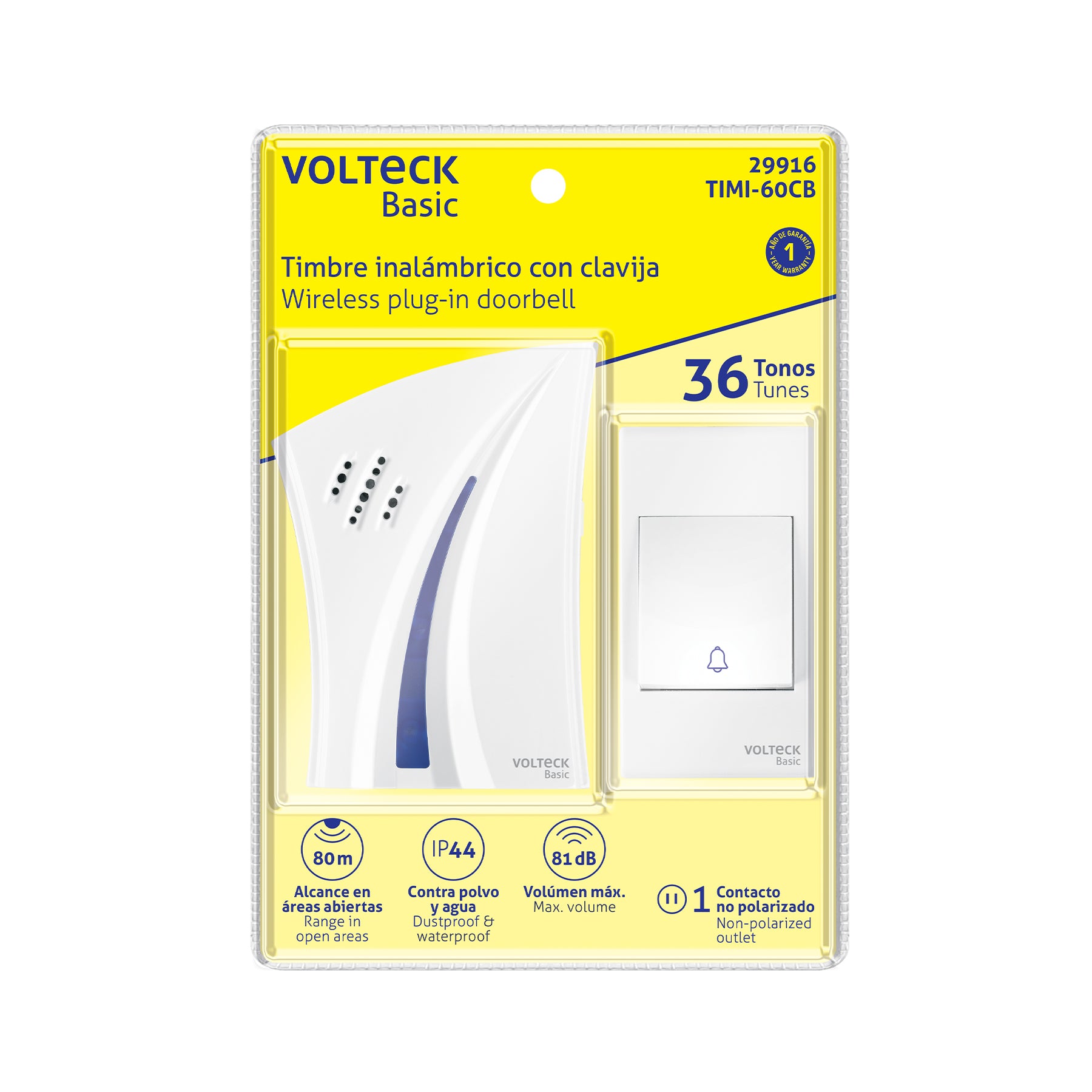 Timbre inalámbrico con clavija, 36 tonos, VOLTECK BASIC | TIMI-60CB | 29916