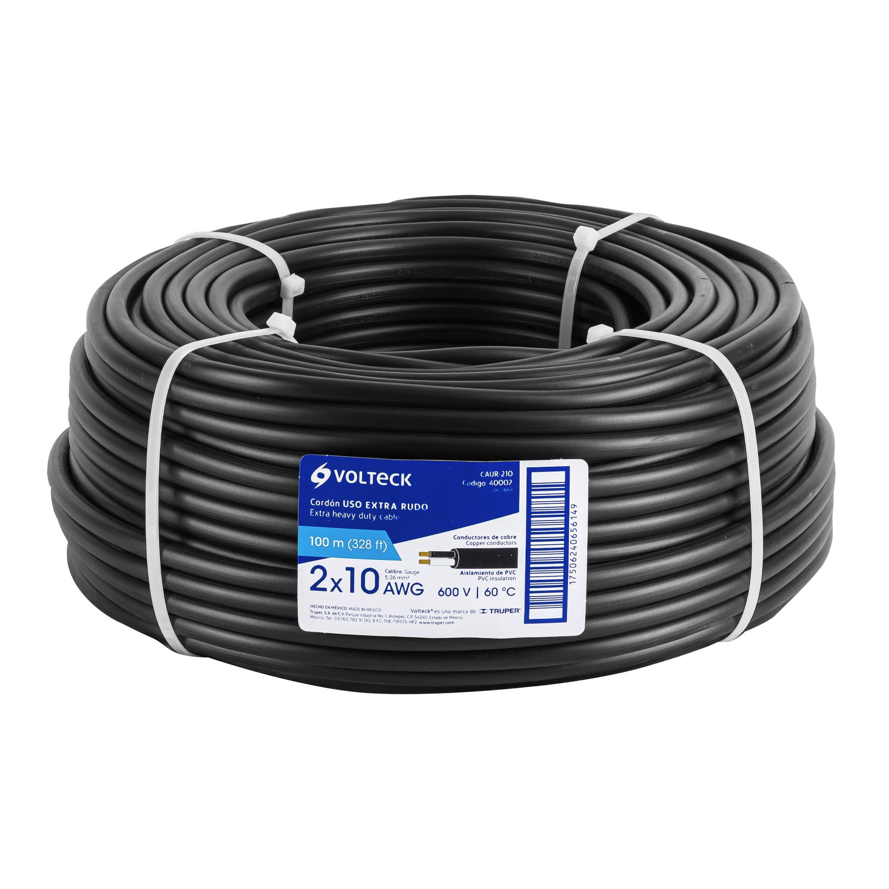 Metro de cable uso extra rudo 2 x 10 AWG en rollo de 100 m | CAUR-210 | 40002