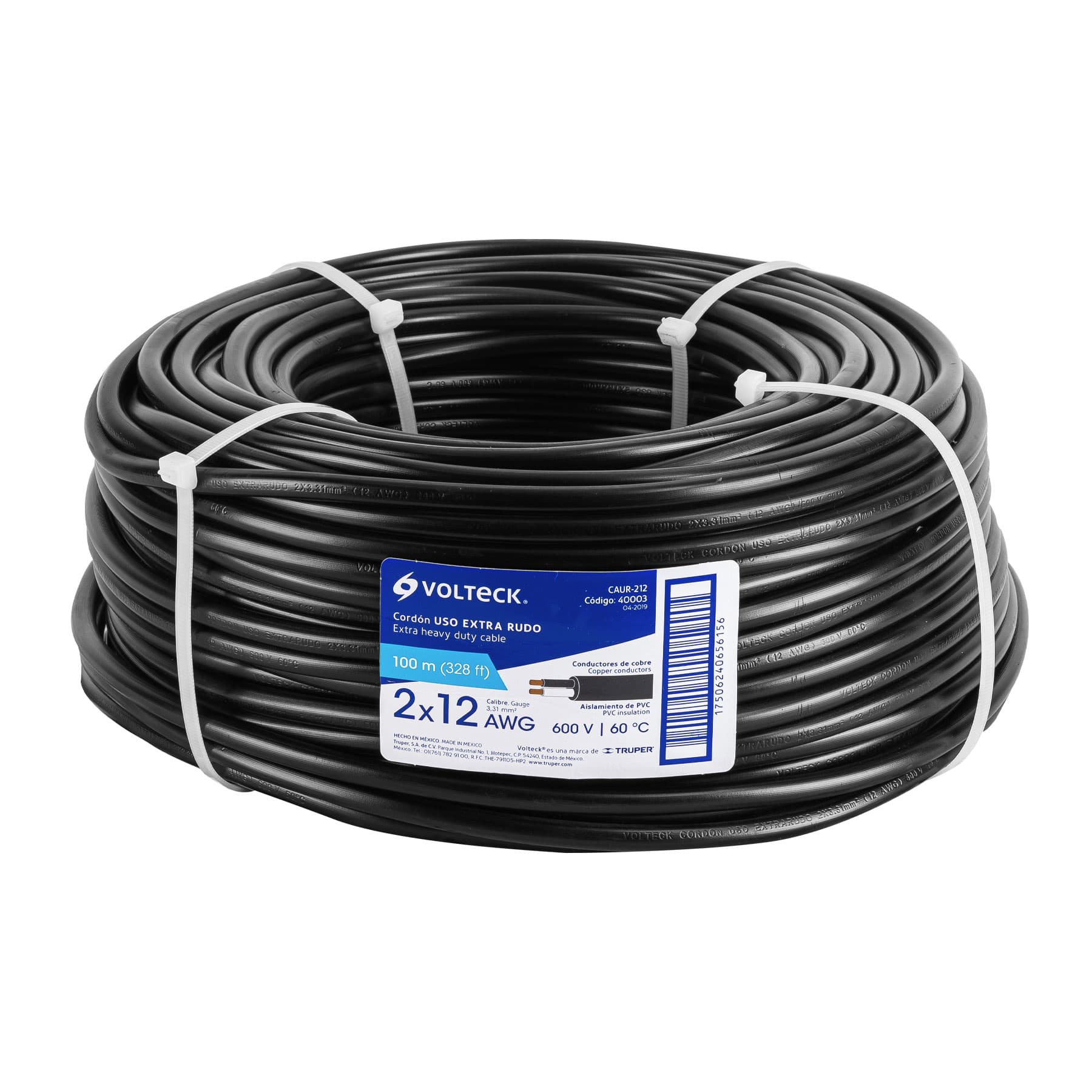 Metro de cable uso extra rudo 2 x 12 AWG en rollo de 100 m | CAUR-212 | 40003