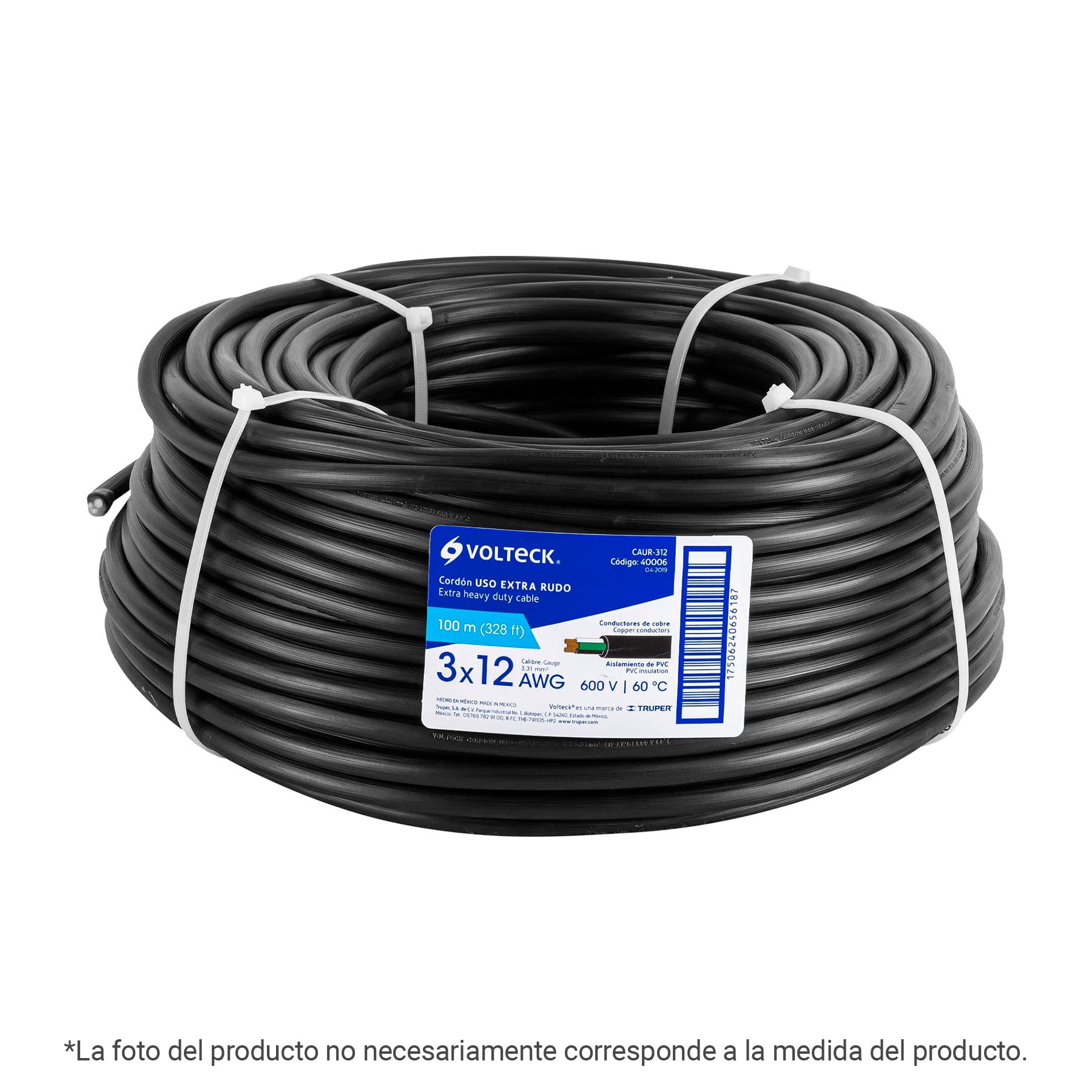 Metro de cable uso extra rudo 3 x 10 AWG en rollo de 100 m | CAUR-310 | 40005