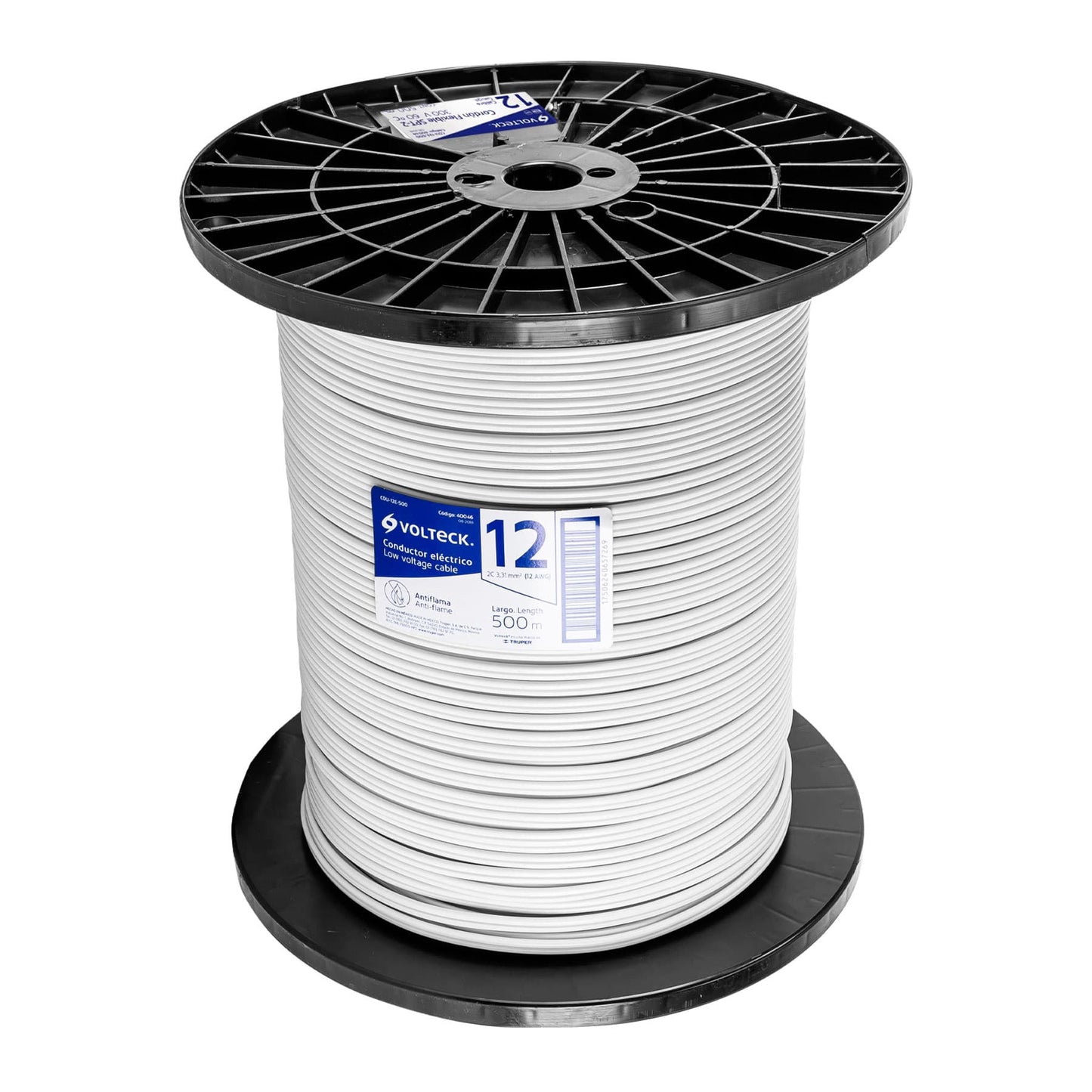 Metro de cordón dúplex 12 AWG, carrete 500 m, Volteck | CDU-12E-500 | 40046