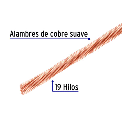 Metro de cable desnudo de cobre calibre 10 AWG, rollo 100 m | CADES-10-100 | 40090