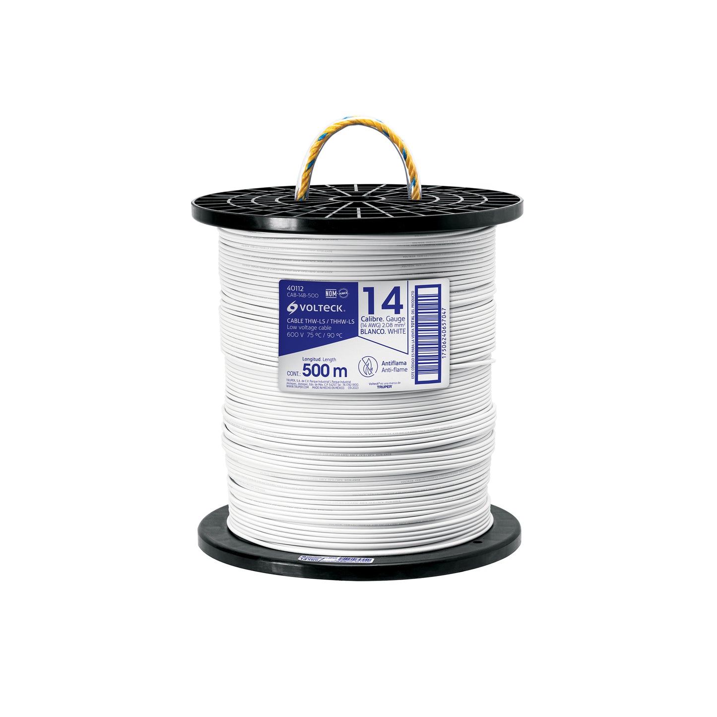 Metro de cable THHW-LS 14 AWG blanco en carrete de 500 m | CAB-14B-500 | 40112