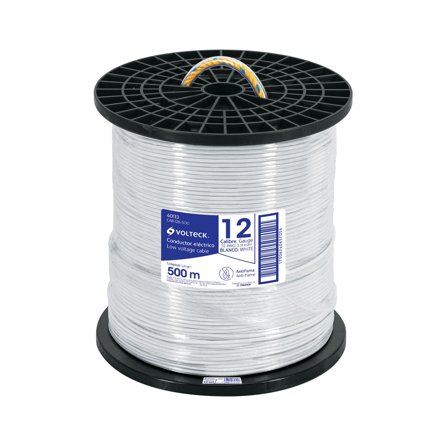 Metro de cable THHW-LS 12 AWG blanco en carrete de 500 m | CAB-12B-500 | 40113