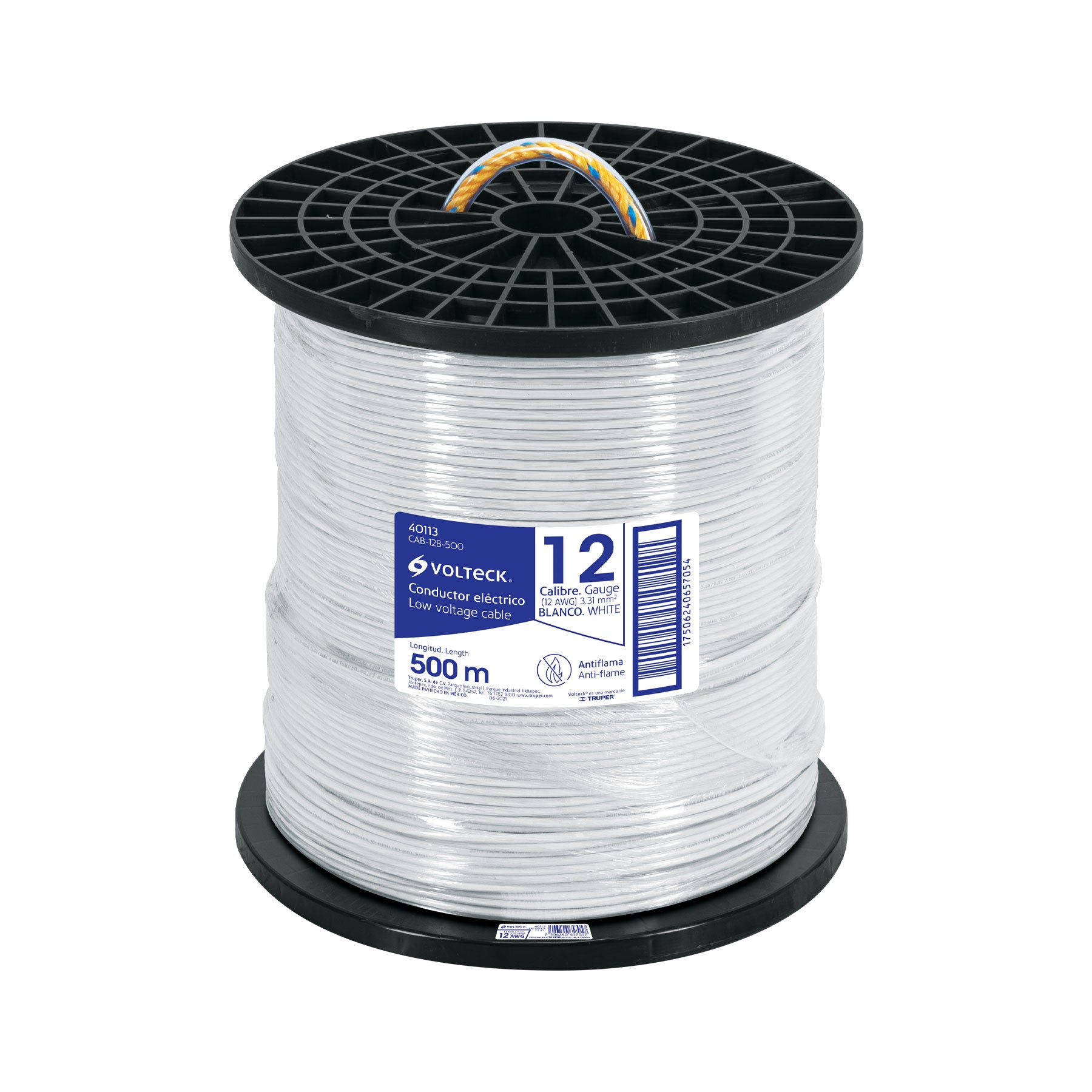 Metro de cable THHW-LS 12 AWG blanco en carrete de 500 m | CAB-12B-500 | 40113