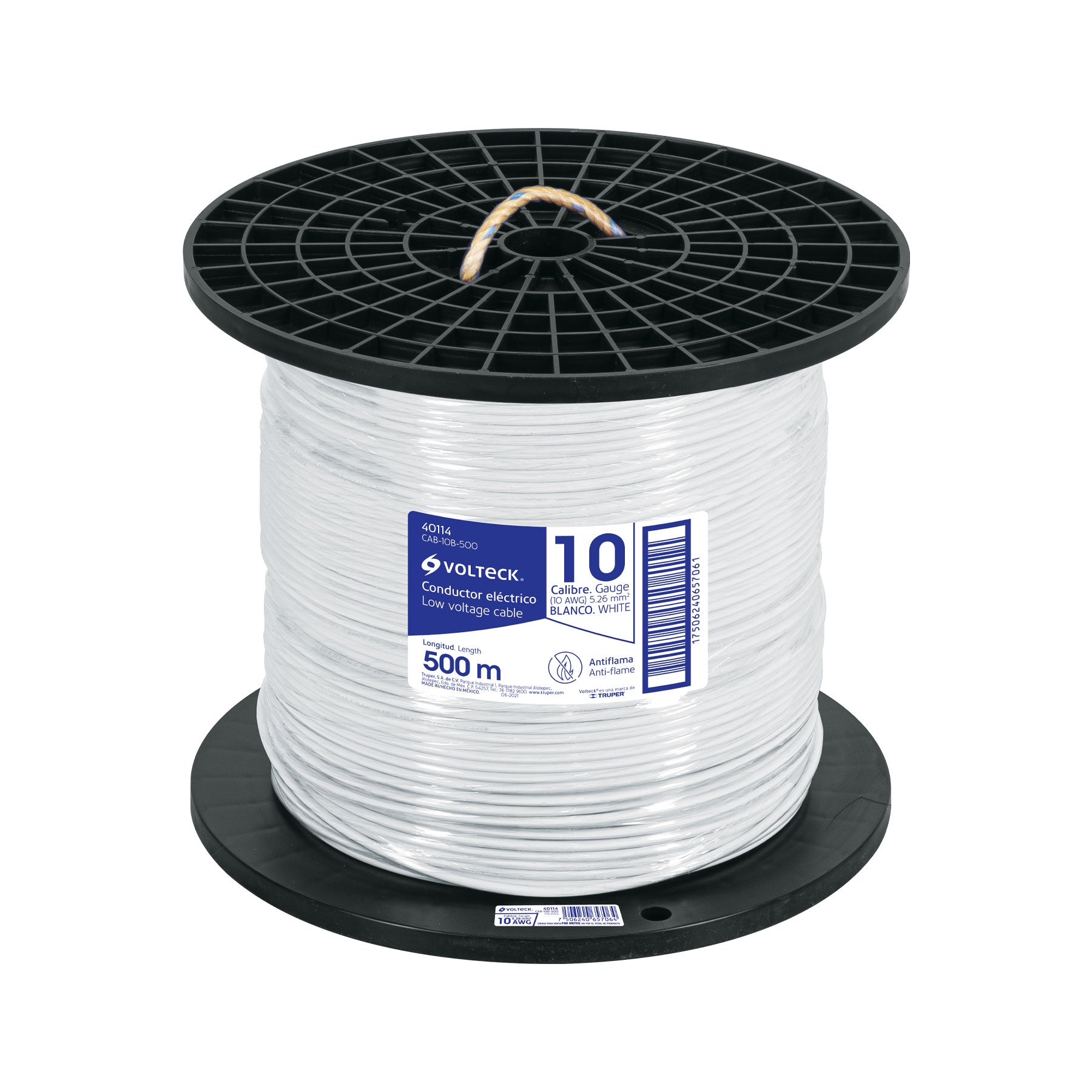 Metro de cable THHW-LS 10 AWG blanco en carrete de 500 m | CAB-10B-500 | 40114