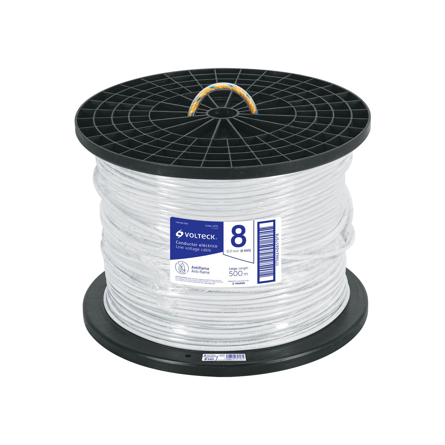 Metro de cable THHW-LS 8 AWG blanco en carrete de 500 m | CAB-8B-500 | 40115