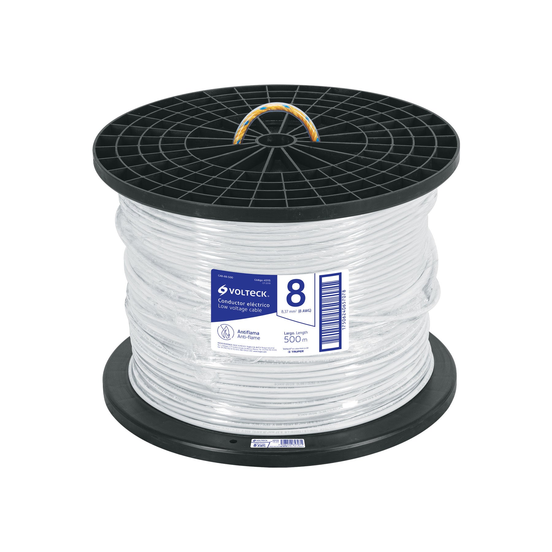 Metro de cable THHW-LS 8 AWG blanco en carrete de 500 m | CAB-8B-500 | 40115
