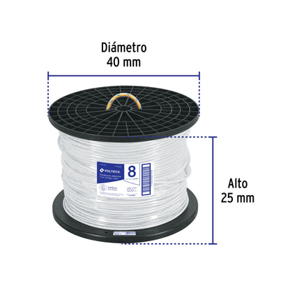 Metro de cable THHW-LS 8 AWG blanco en carrete de 500 m | CAB-8B-500 | 40115