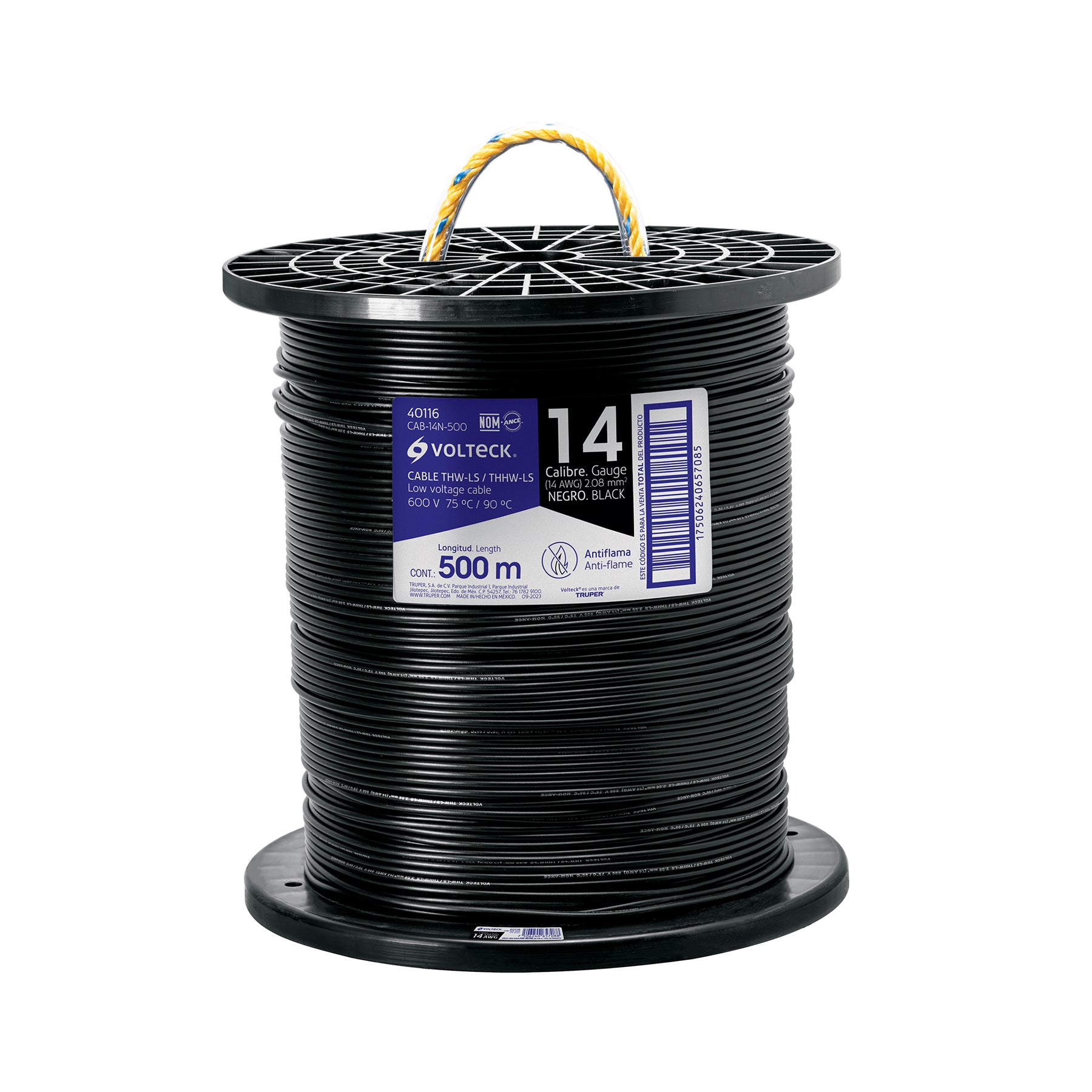 Metro de cable THHW-LS 14 AWG negro en carrete de 500 m | CAB-14N-500 | 40116