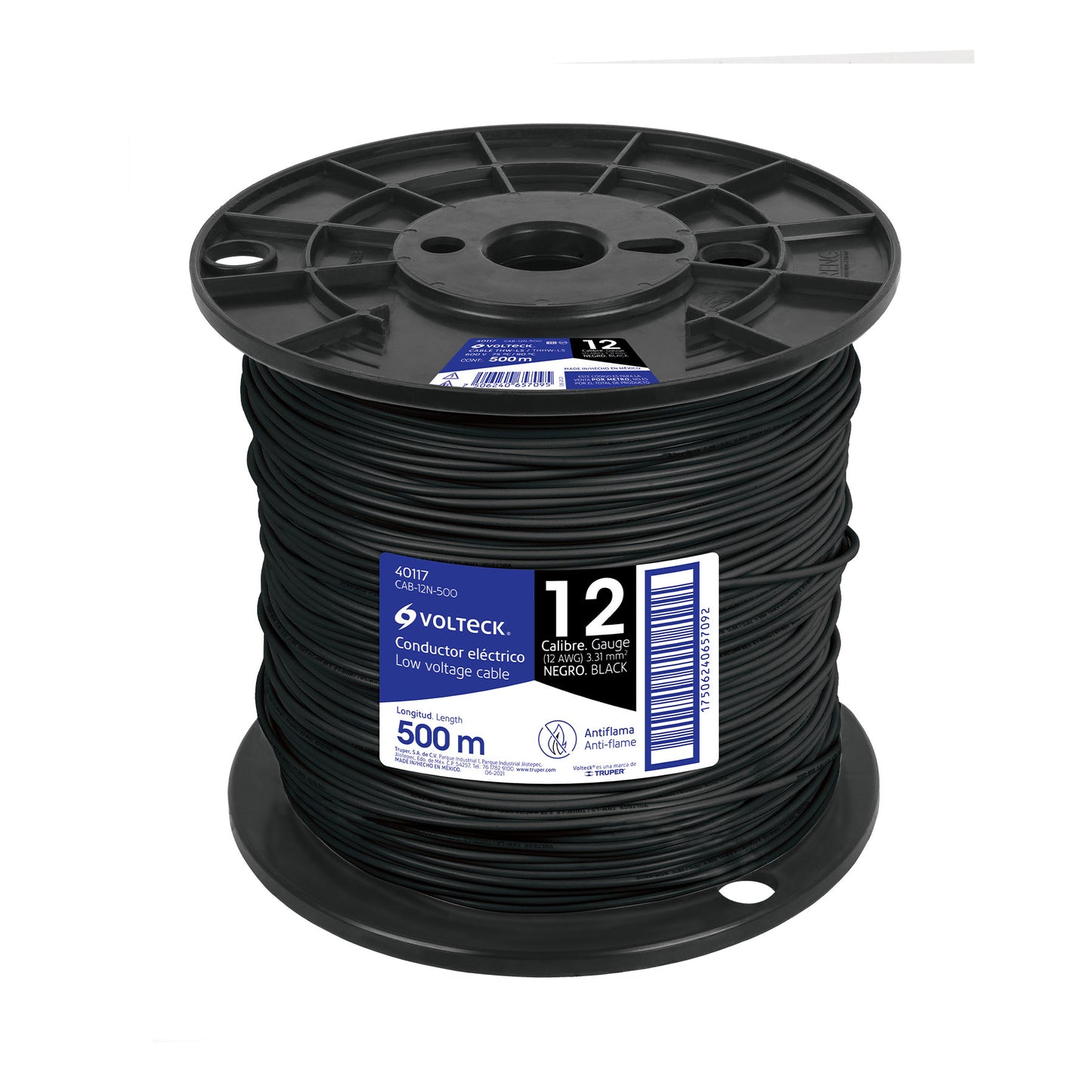 Metro de cable THHW-LS 12 AWG negro en carrete de 500 m | CAB-12N-500 | 40117