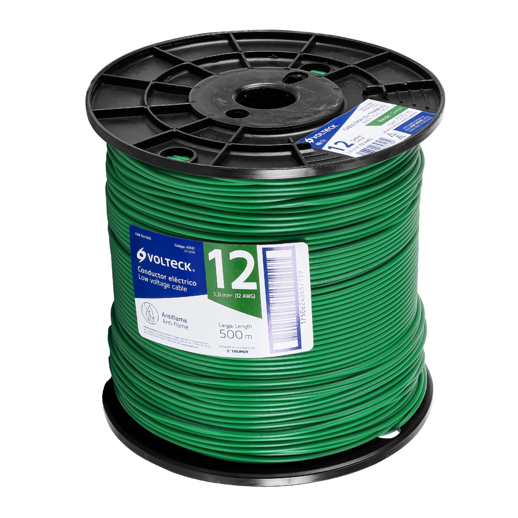 Metro de cable THHW-LS 12 AWG verde en carrete de 500 m | CAB-12V-500 | 40121