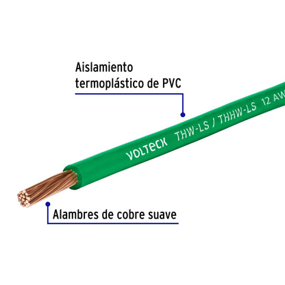 Metro de cable THHW-LS 12 AWG verde en carrete de 500 m | CAB-12V-500 | 40121