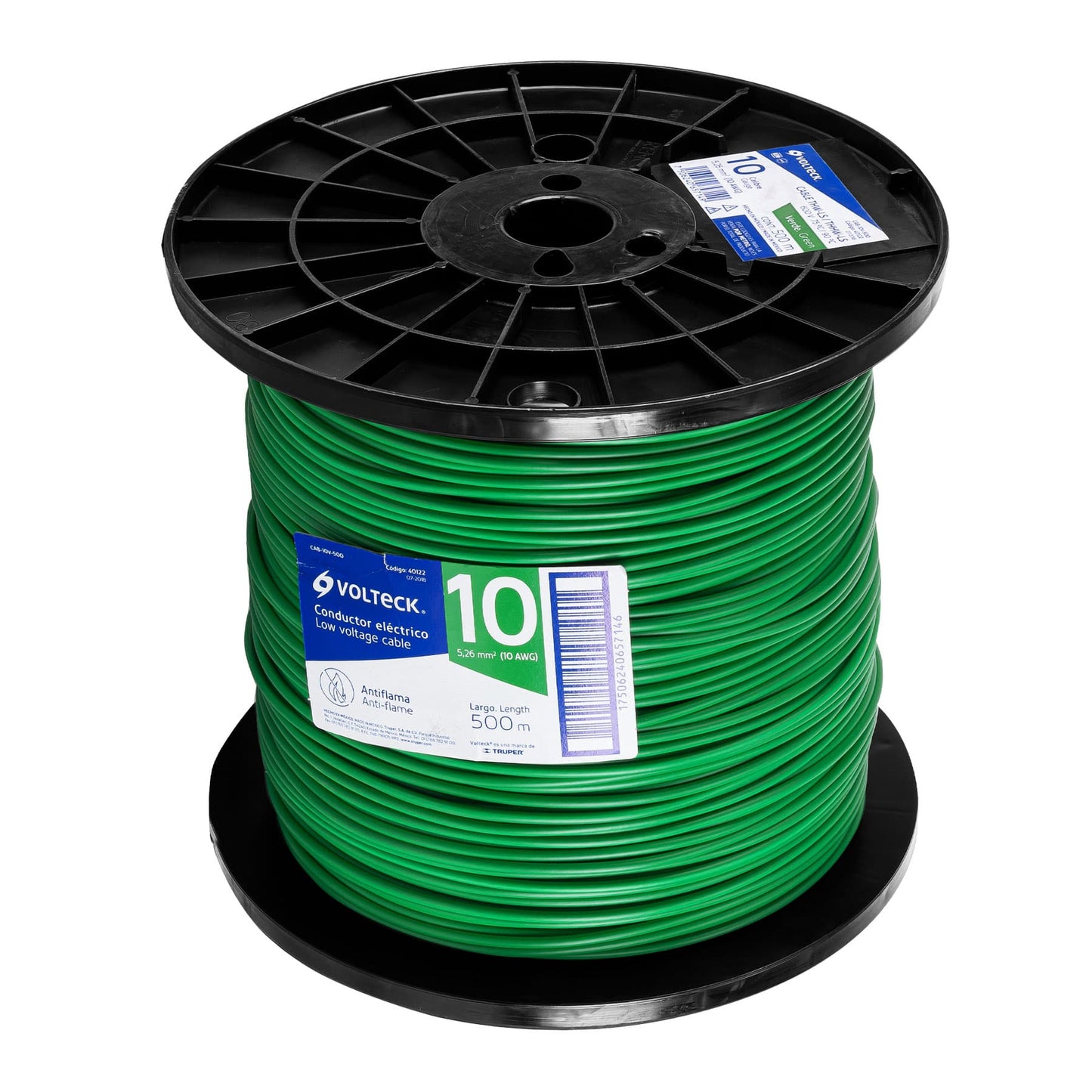 Metro de cable THHW-LS 10 AWG verde en carrete de 500 m | CAB-10V-500 | 40122