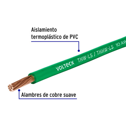 Metro de cable THHW-LS 10 AWG verde en carrete de 500 m | CAB-10V-500 | 40122