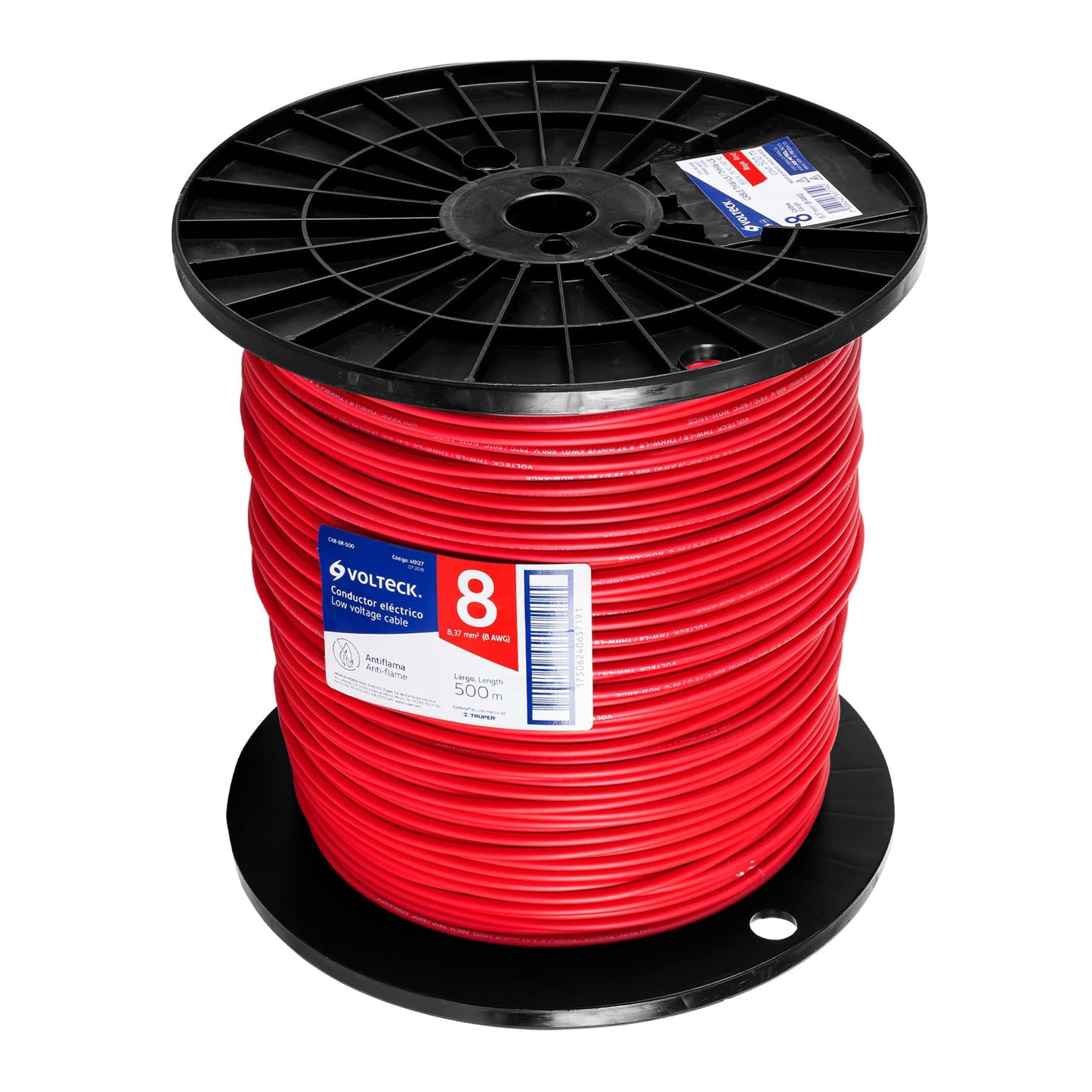 Metro de cable THHW-LS 8 AWG rojo en carrete de 500 m | CAB-8R-500 | 40127