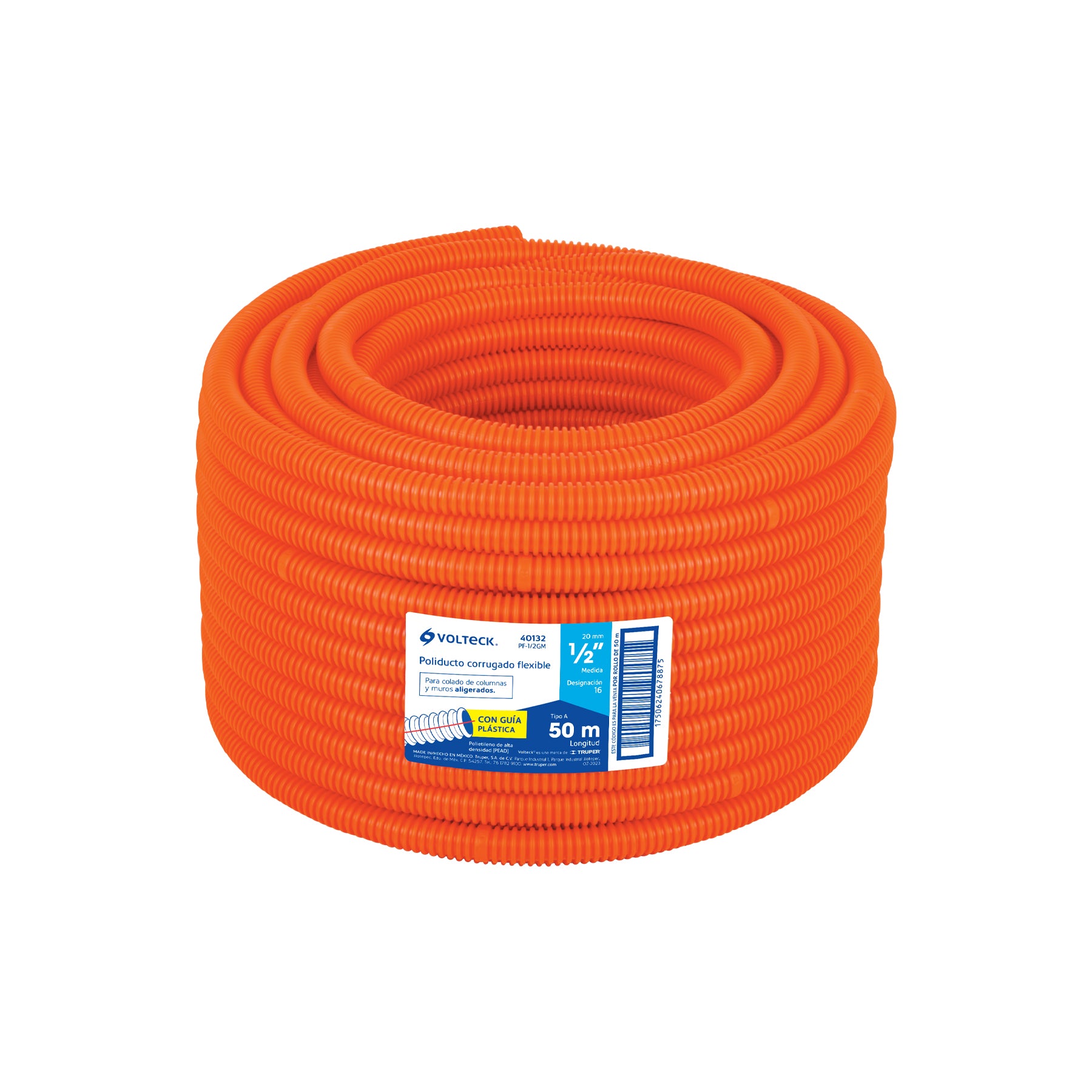 Metro de poliducto 1/2' corrugado flex. c/guía, rollo 50 m | PF-1/2GM | 40132