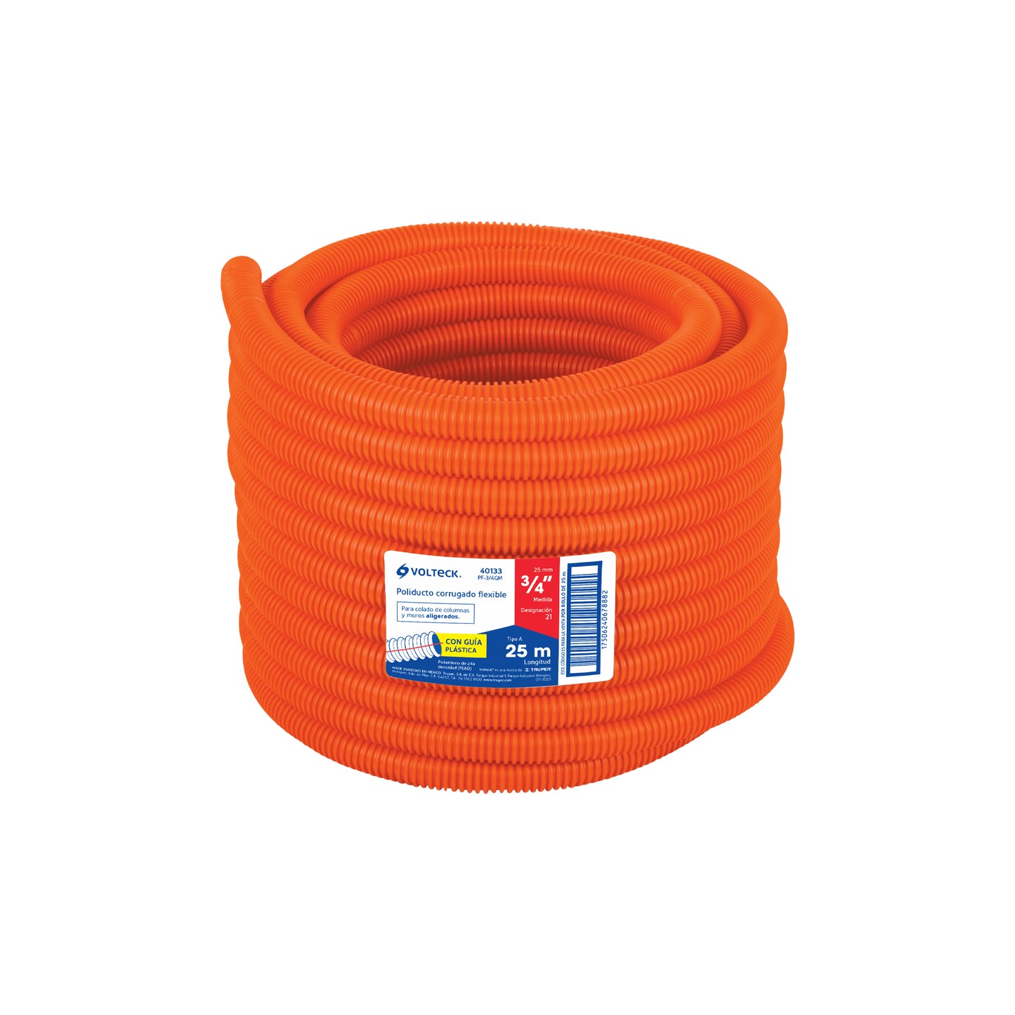 Metro de poliducto 3/4' corrugado flex. c/guía, rollo 25 m | PF-3/4GM | 40133