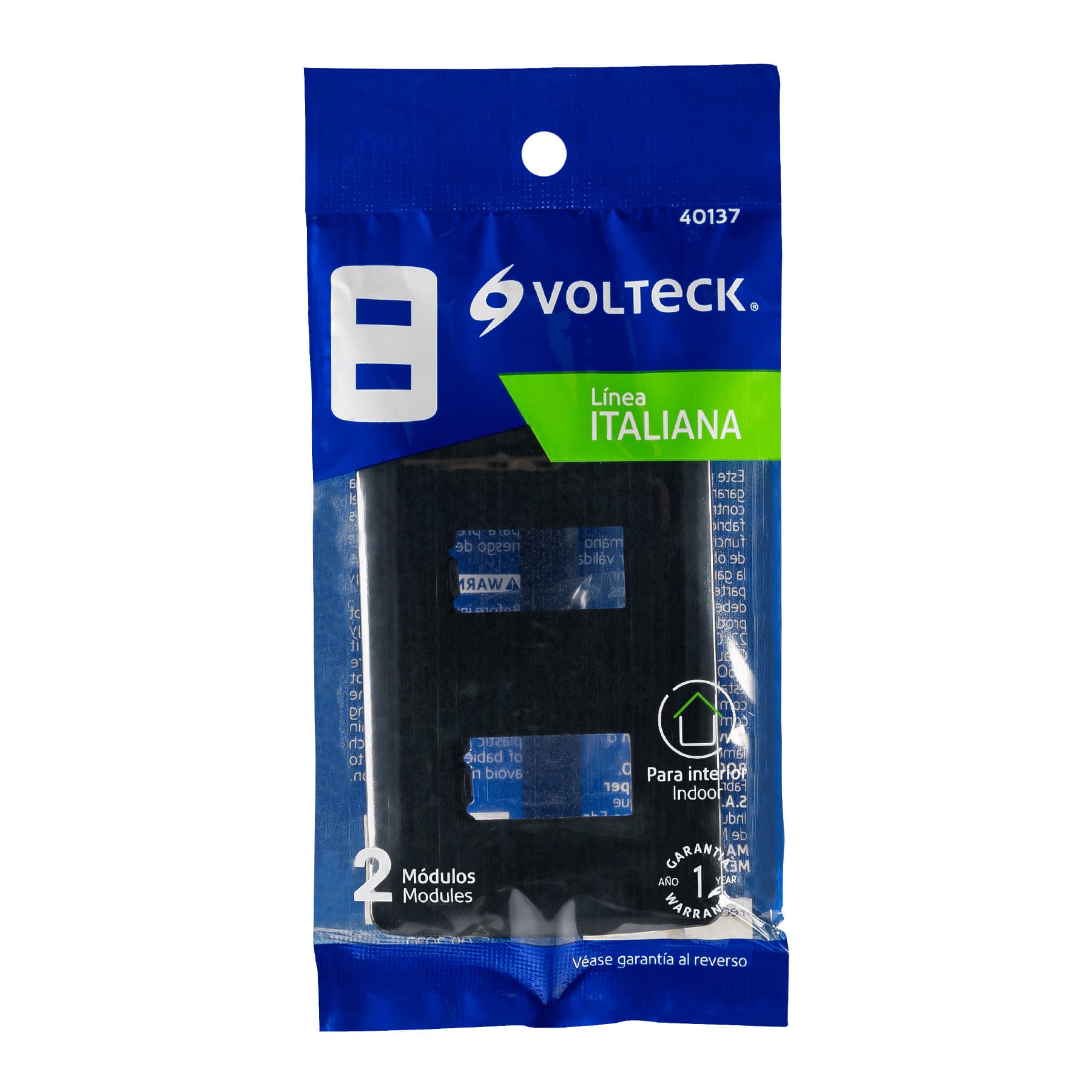 Placa 2 modulos, Italiana, color negro, Volteck | PPDO-IN | 40137