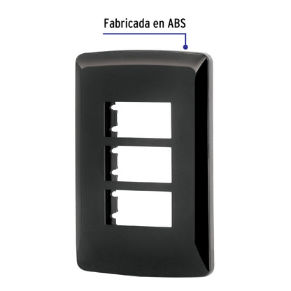 Placa 3 modulos, Italiana, color negro, Volteck | PPTR-IN | 40138