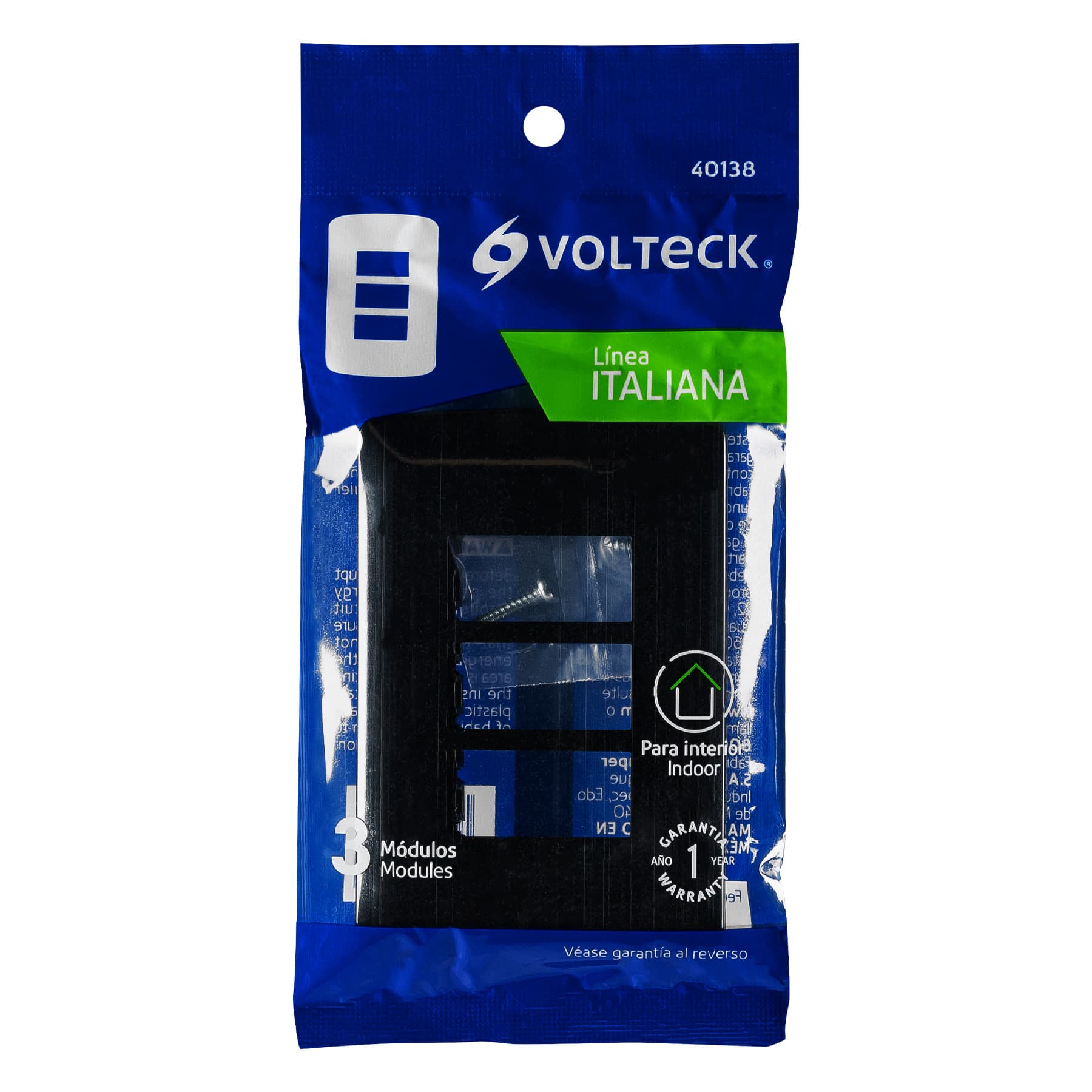 Placa 3 modulos, Italiana, color negro, Volteck | PPTR-IN | 40138
