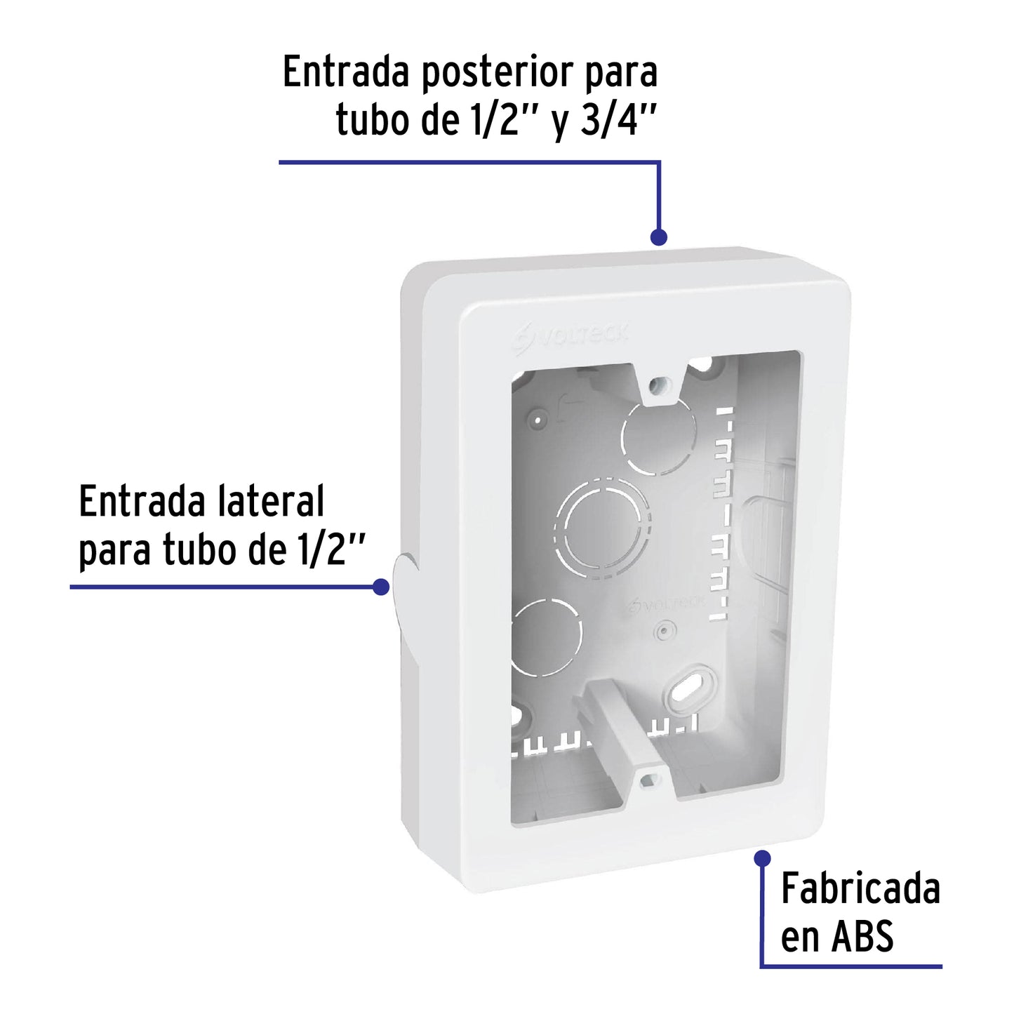 Caja de contactos para canaleta 3' x 5', blanca, Volteck | CRU-3X5 | 40141