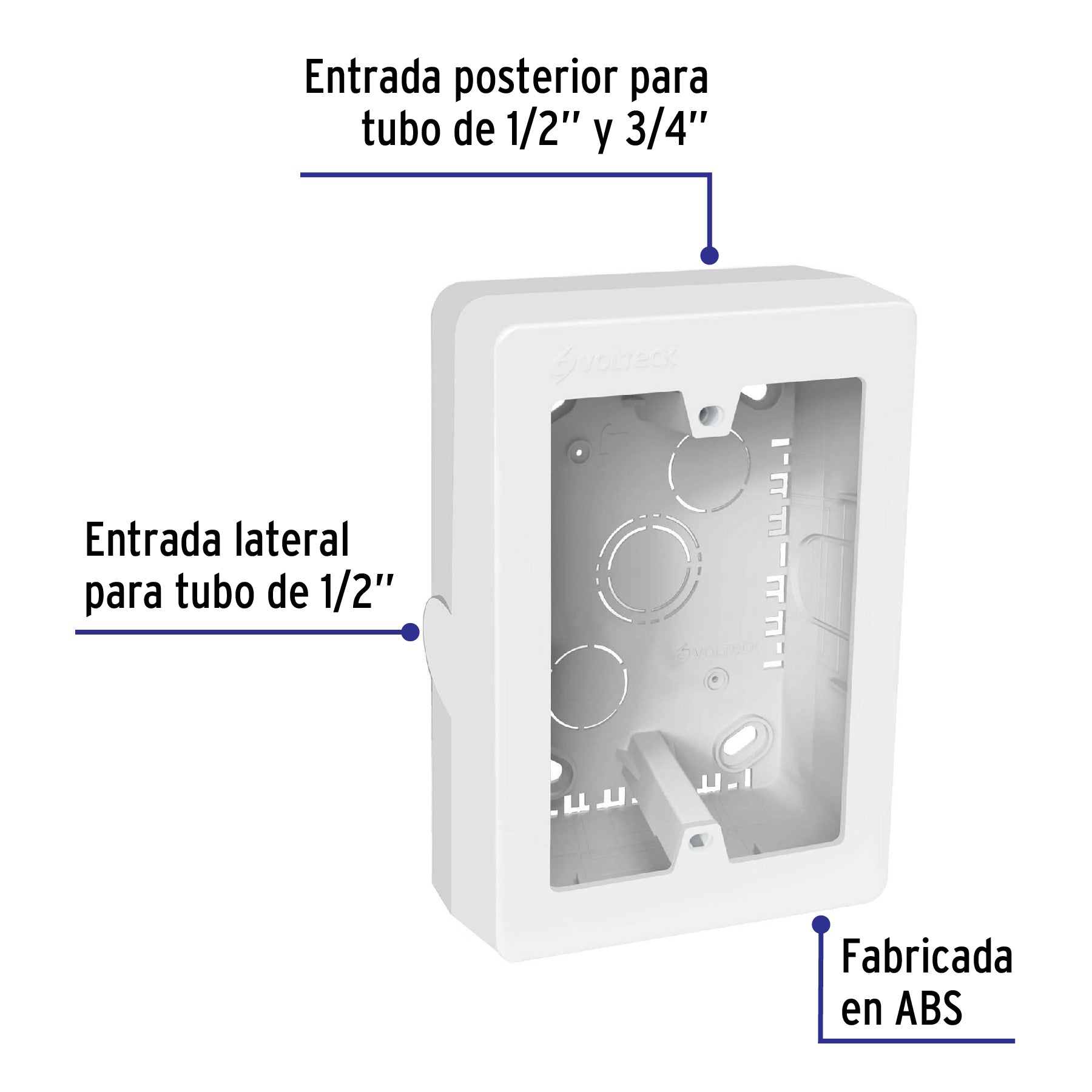 Caja de contactos para canaleta 3' x 5', blanca, Volteck | CRU-3X5 | 40141