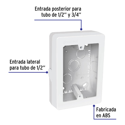 Caja de contactos para canaleta 3' x 5', blanca, Volteck | CRU-3X5 | 40141
