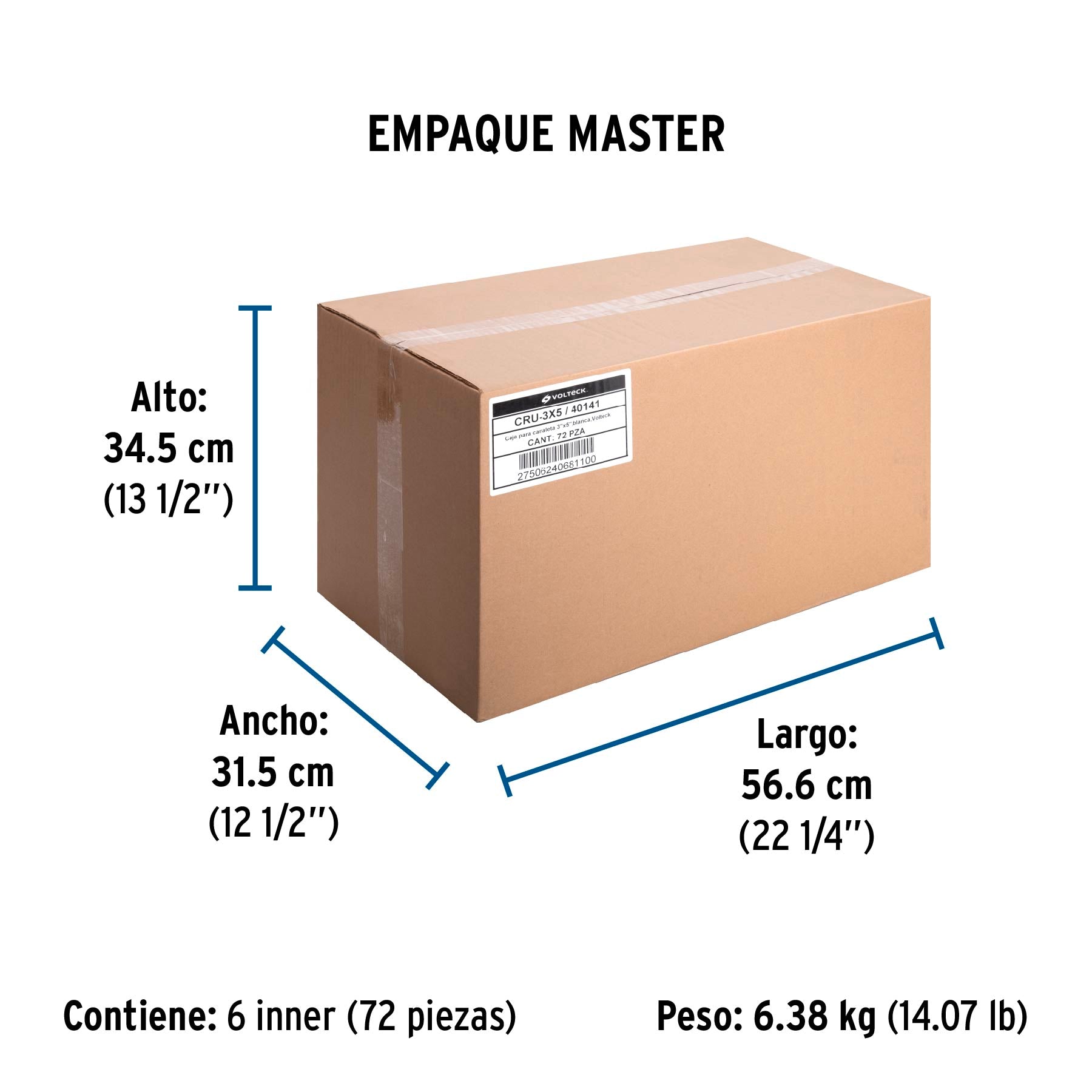 Caja de contactos para canaleta 3' x 5', blanca, Volteck | CRU-3X5 | 40141