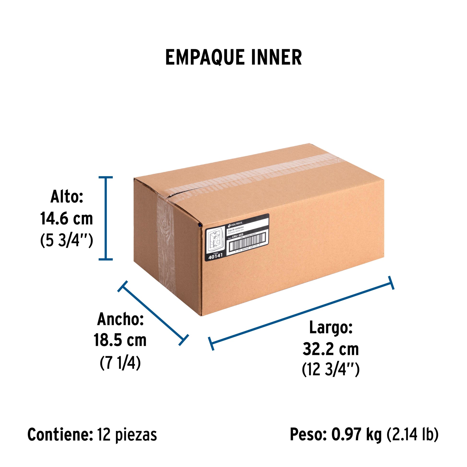 Caja de contactos para canaleta 3' x 5', blanca, Volteck | CRU-3X5 | 40141