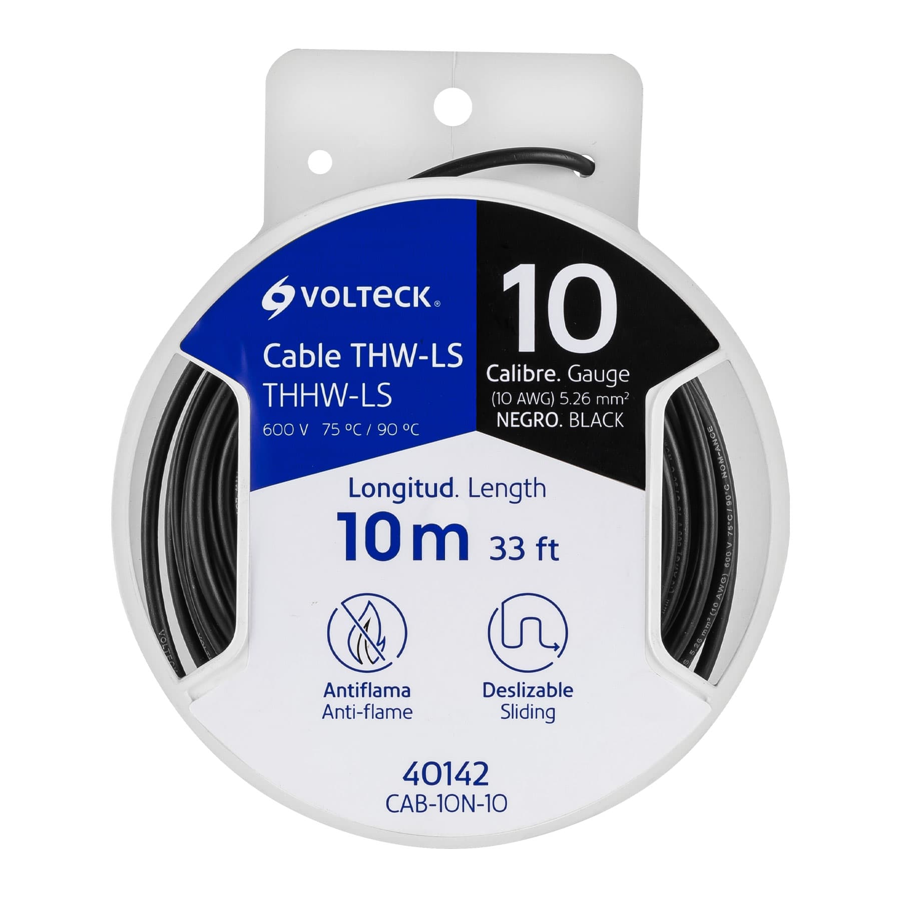 Carrete con 10 m de cable THHW-LS 10 AWG negro, Volteck | CAB-10N-10 | 40142