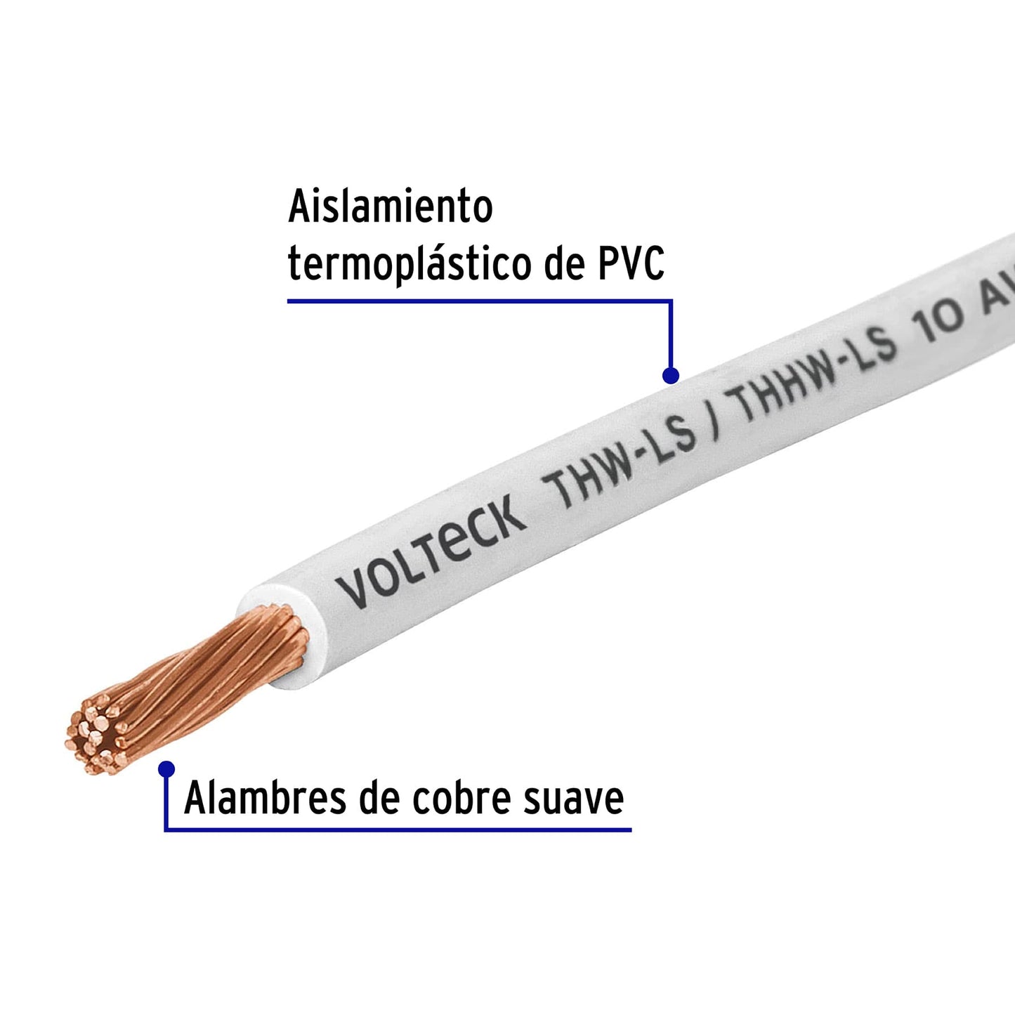Carrete con 10 m de cable THHW-LS 10 AWG blanco, Volteck | CAB-10B-10 | 40143