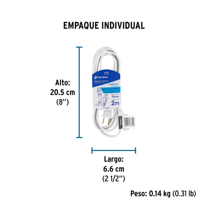 Extensión eléctrica doméstica 2 m clavija recta, blanca | ED-2BR | 40151