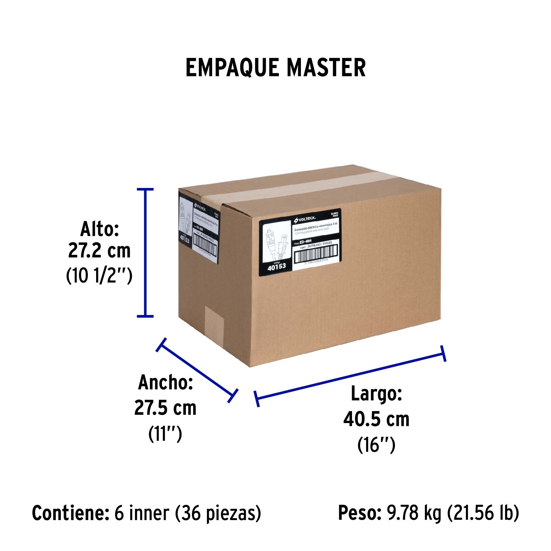 Extensión eléctrica doméstica 4 m clavija recta, blanca | ED-4BR | 40153