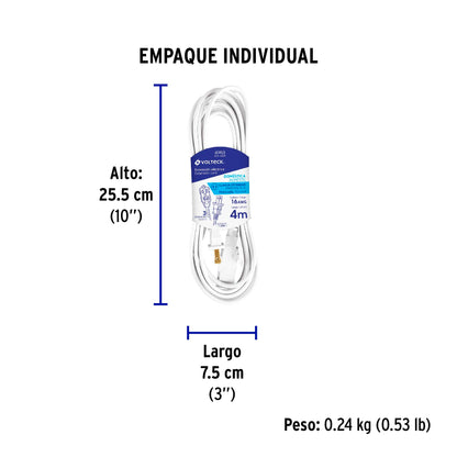 Extensión eléctrica doméstica 4 m clavija recta, blanca | ED-4BR | 40153