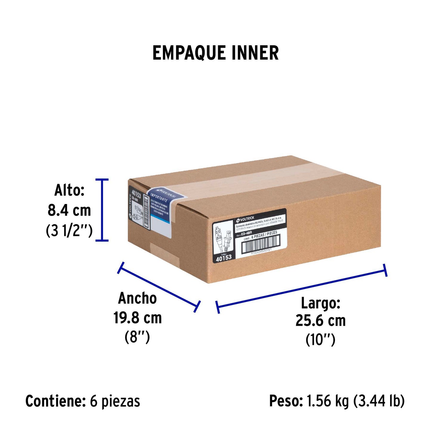 Extensión eléctrica doméstica 4 m clavija recta, blanca | ED-4BR | 40153