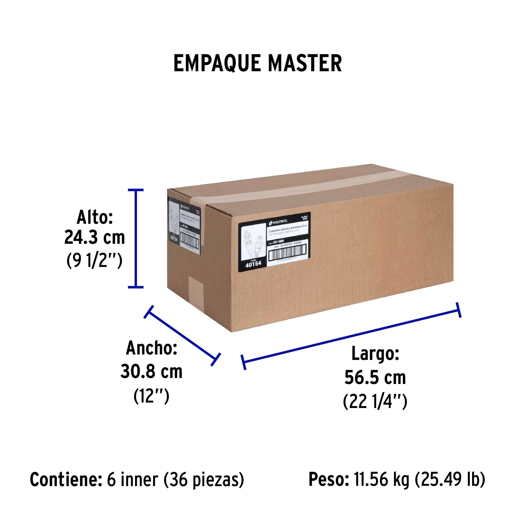Extensión eléctrica doméstica 5 m clavija recta, blanca | ED-5BR | 40154