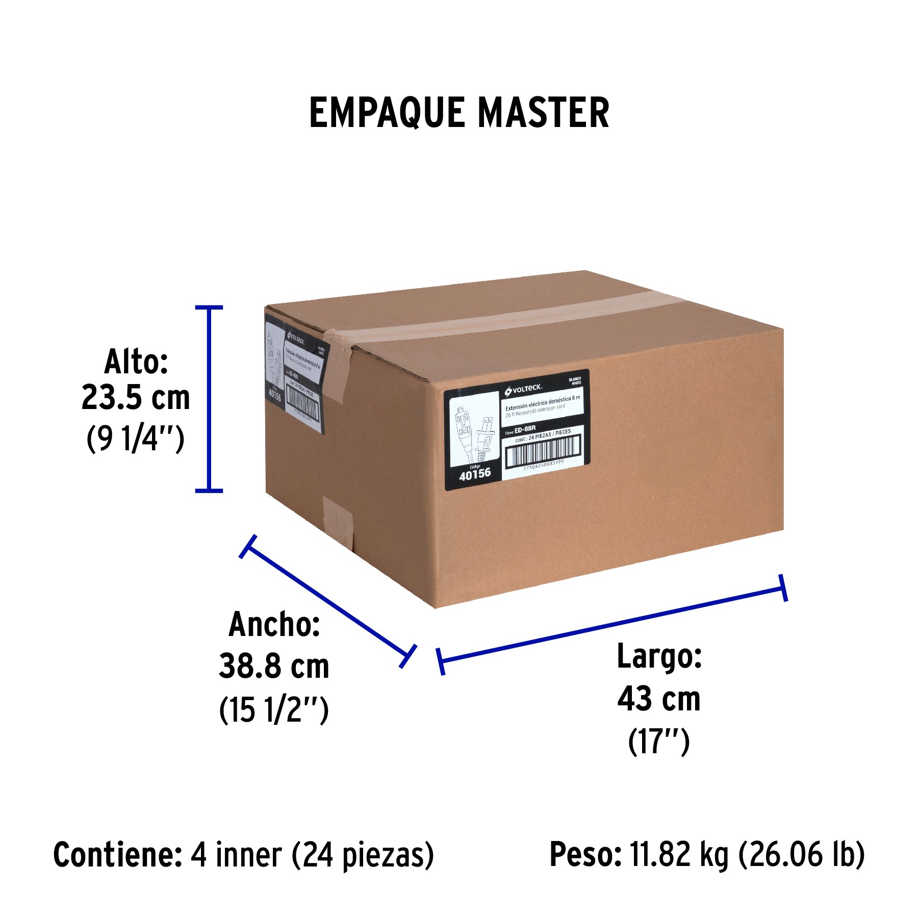 Extensión eléctrica doméstica 8 m clavija recta, blanca | ED-8BR | 40156