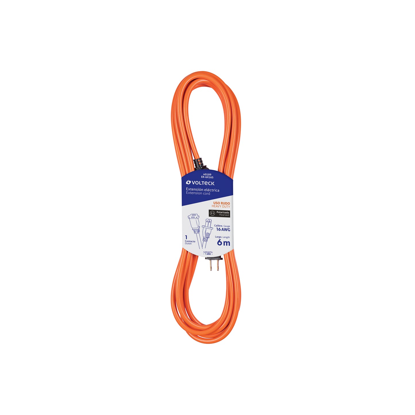 Extensión eléctrica uso rudo 6m 2x16 AWG para 1 clavija | ER-6X16S | 40189
