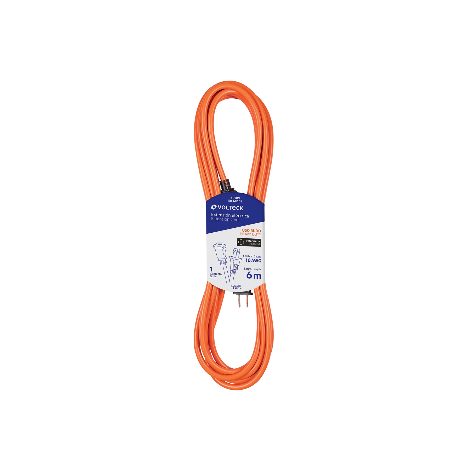 Extensión eléctrica uso rudo 6m 2x16 AWG para 1 clavija | ER-6X16S | 40189
