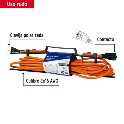 Extensión eléctrica uso rudo 10 m 2x16 AWG para 1 clavija | ER-10X16S | 40190