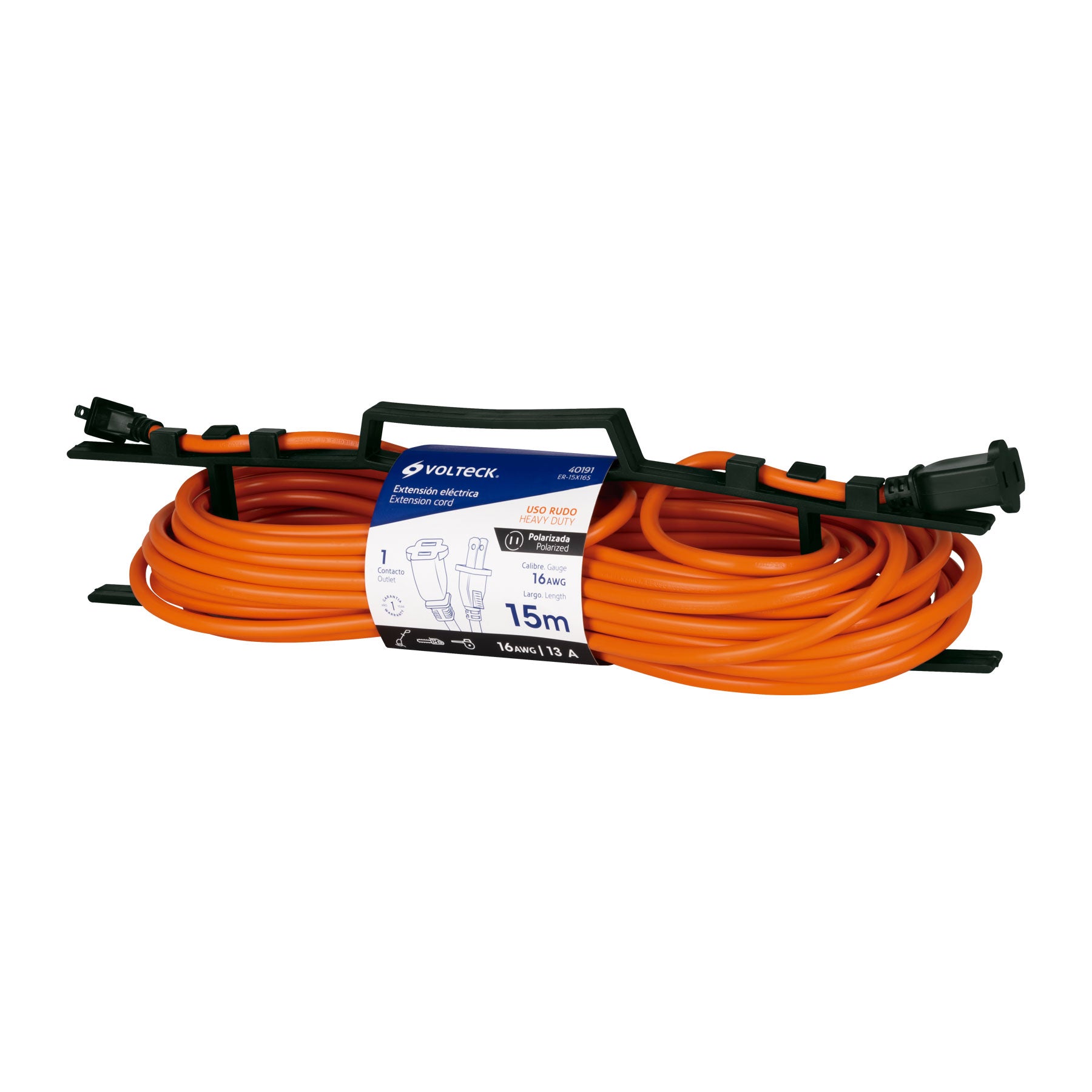 Extensión eléctrica uso rudo 15 m 2x16 AWG para 1 clavija | ER-15X16S | 40191