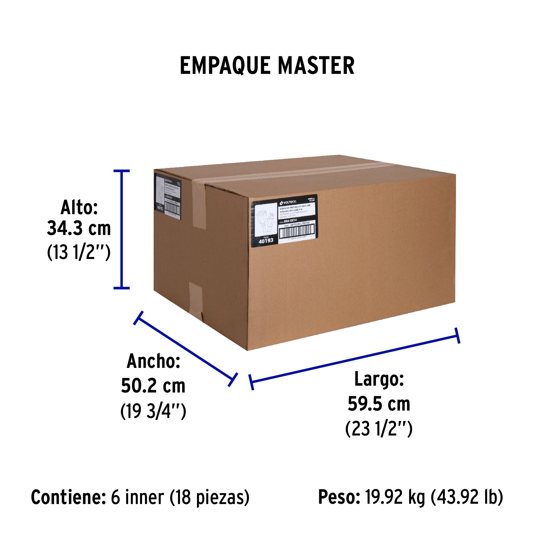 Extensión reforzada aterrizada 6 m calibre 14, Volteck | ERA-6X14 | 40193