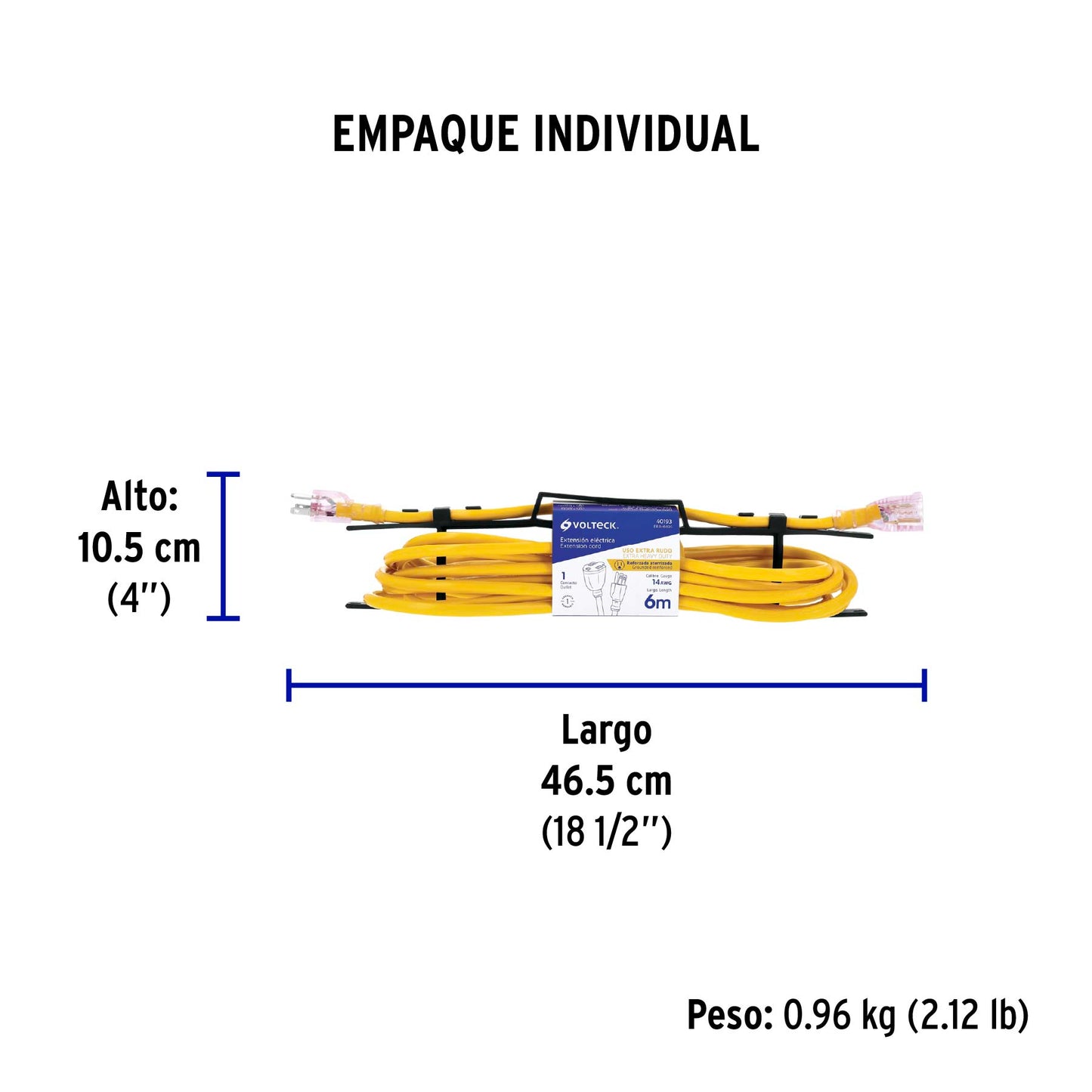 Extensión reforzada aterrizada 6 m calibre 14, Volteck | ERA-6X14 | 40193